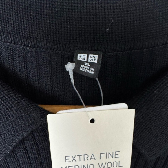 NWT 100% Extra Fine Merino Wool Ribbed Long Sleeve Polo Cardigan Black XL - Picture 15 of 15